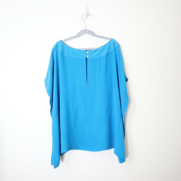 Ted Baker London 2 US 6 Silk Boxy Blouse Blue Satin Wide Sleeve Square Top - Picture 8 of 11